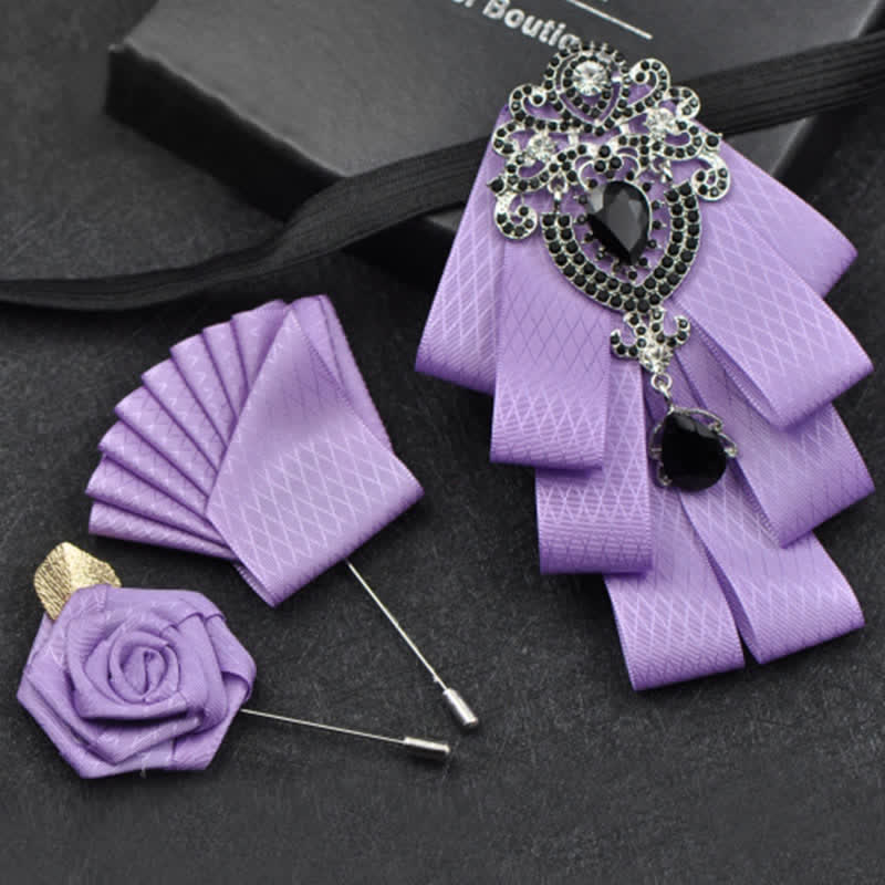 Set di 3 papillon con strass neri a quadri