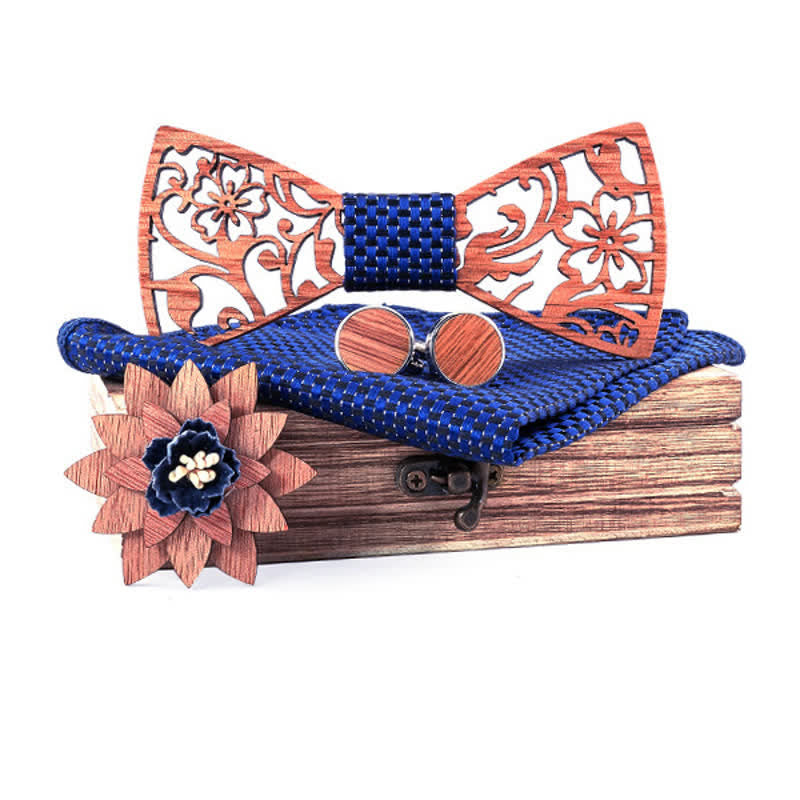 Set di 4 papillon in legno con motivo floreale cavo da uomo - Blu medio - image 11