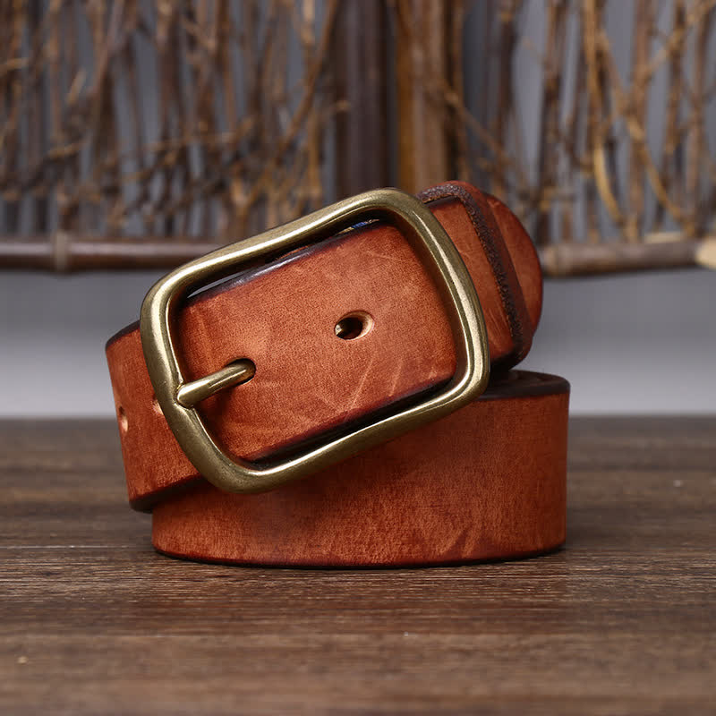 Cintura da uomo vintage in pelle di vacchetta pura spessa