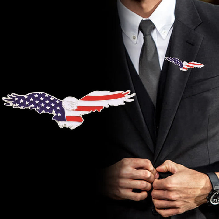 Spilla da uomo con bandiera americana e avvoltoio in smalto