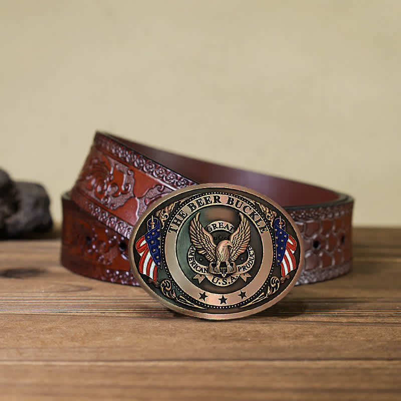 Cintura in pelle con fibbia porta birra creativa fai da te con bandiera USA e aquila da uomo