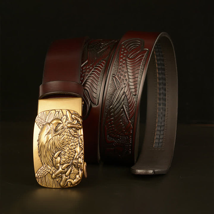 Cintura in pelle con fibbia automatica Eagle Wings Vintage da uomo - image 11