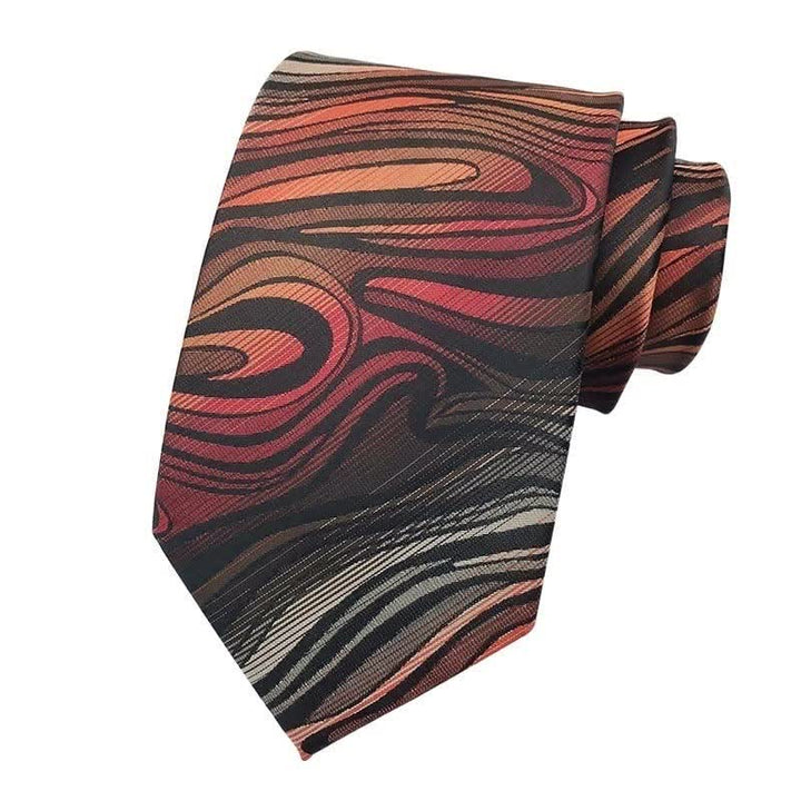 Set di 3 cravatte ondulate astratte con fiamma rossa da uomo