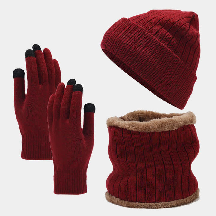 Set di 3 cappelli, sciarpe e guanti in maglia spessa unisex