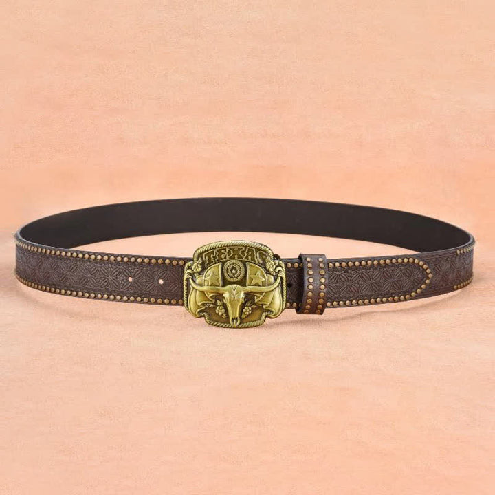 Cintura da uomo in pelle con rivetti Longhorn Steer Antique