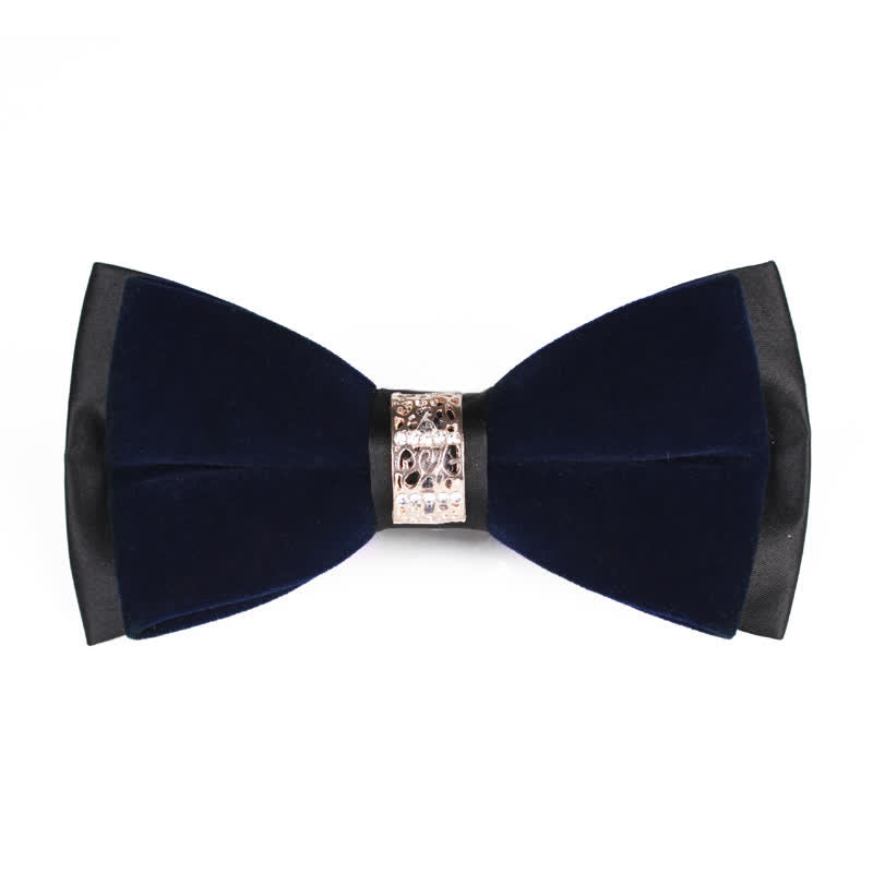Papillon in velluto patchwork con strass da uomo - Blu notte - image 10