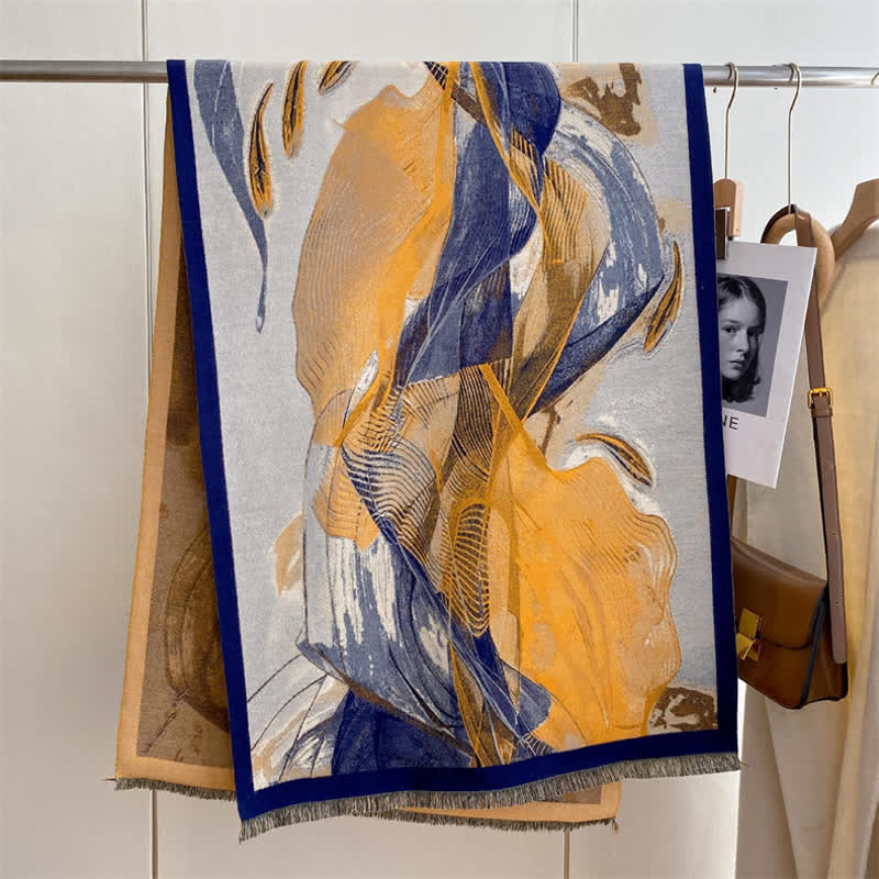 Sciarpa ispessita con pittura a olio di scena magnifica da donna - Blu mescolato con giallo - image 21