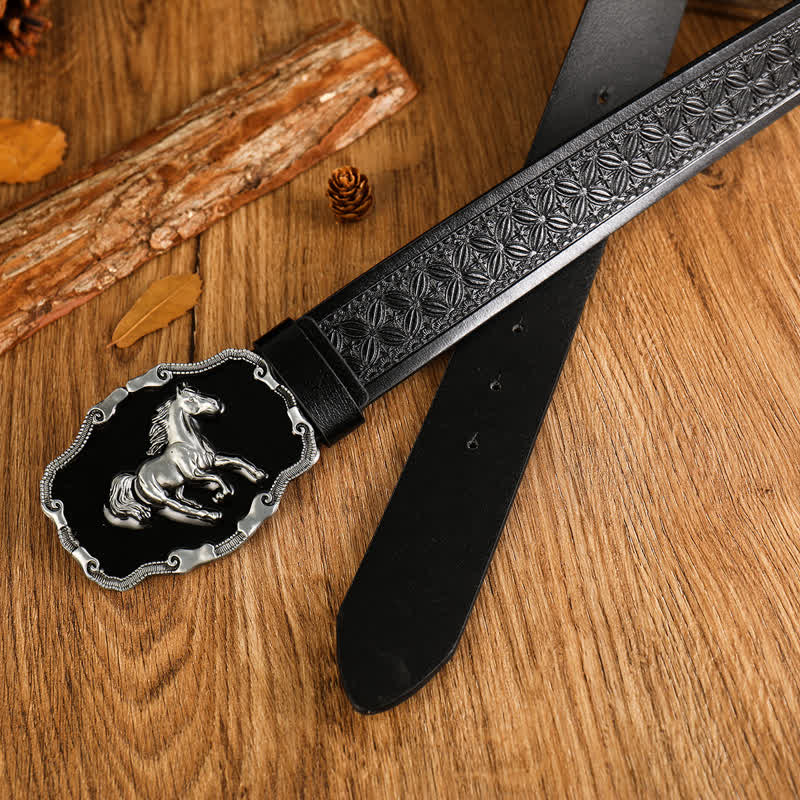 Cintura da uomo in pelle di cavallo da corsa nera e argentata - image 4