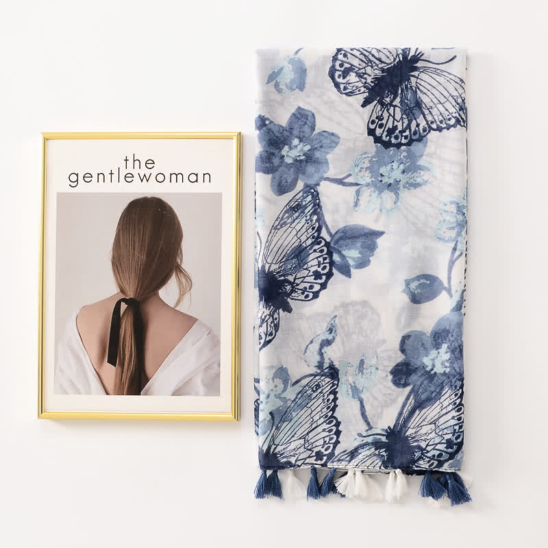 Sciarpa sottile con nappe floreali a farfalla da donna - image 1