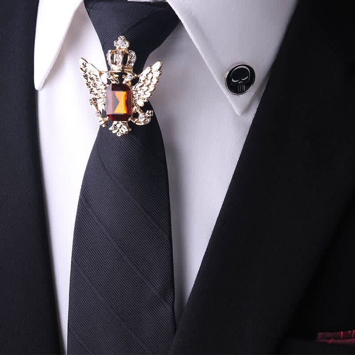 Cravatta con fibbia a spillo stile retrò da uomo - Corona e strisce nere - image 5