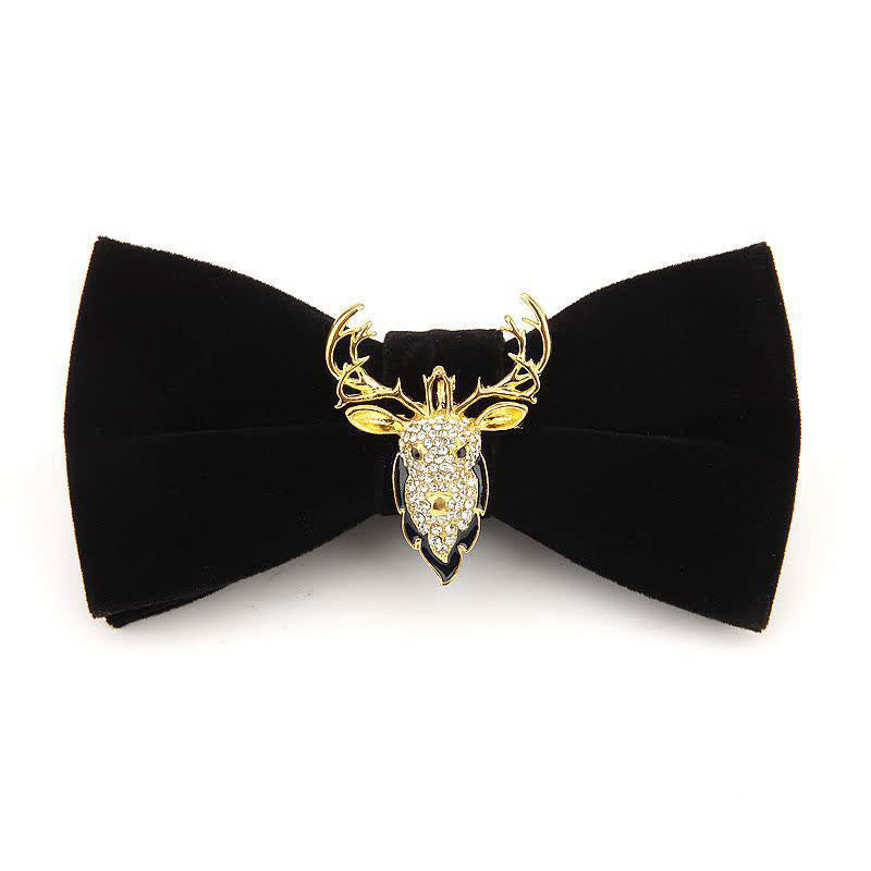 Papillon natalizio in velluto con strass e testa di alce da uomo