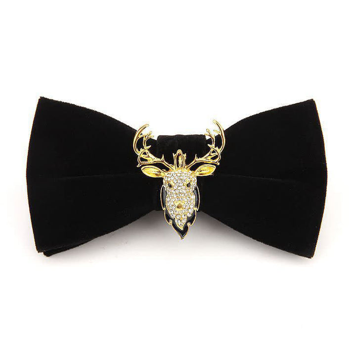 Papillon natalizio in velluto con strass e testa di alce da uomo