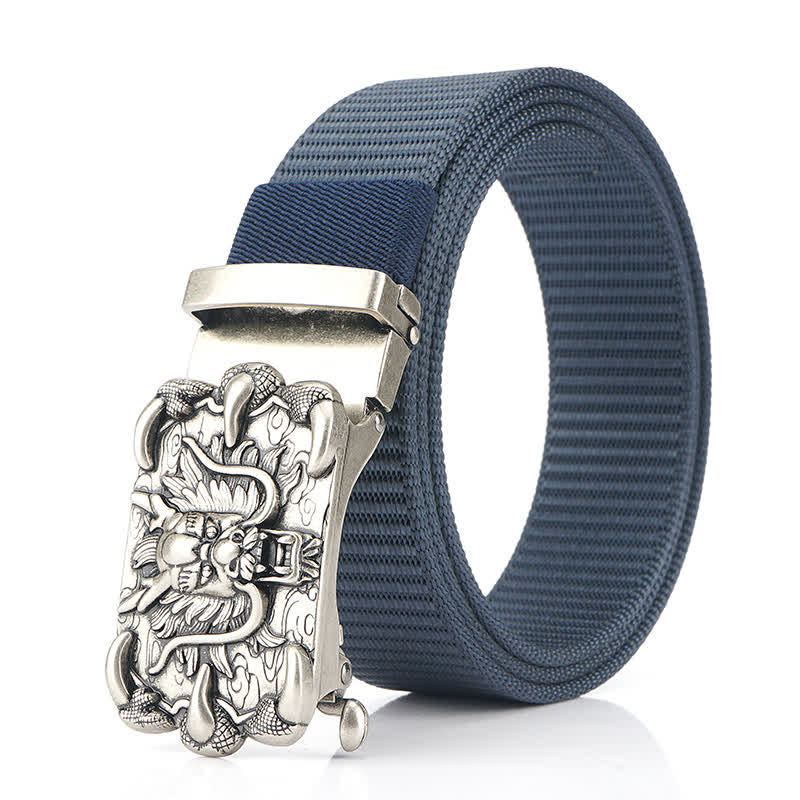 Cintura in nylon con decorazione drago casual da uomo - Blu / Argento - 48" - image 11