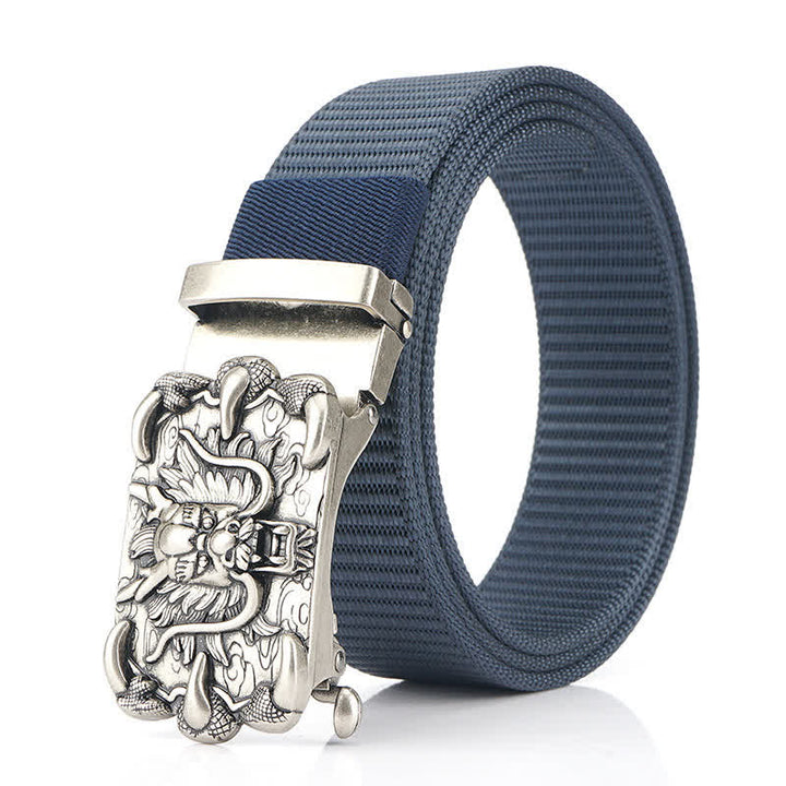 Cintura in nylon con decorazione drago casual da uomo - Blu / Argento - 48" - image 11