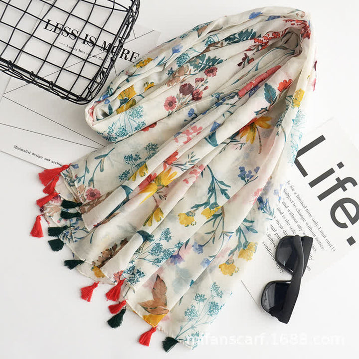 Sciarpa sottile con nappe floreali a farfalla da donna