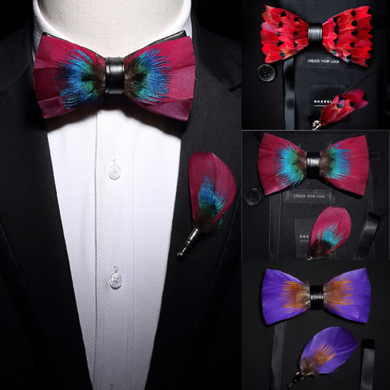 Collezione di cravatte a farfalla con piume fatte a mano dai colori vivaci - Collezione dai colori vivaci - image 2