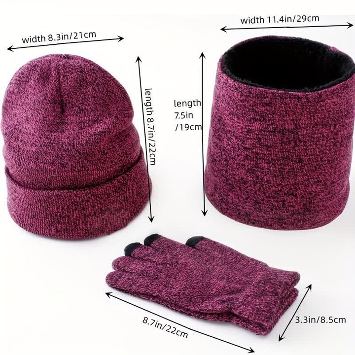 Set di 3 caldi cappelli, sciarpe e guanti touchscreen