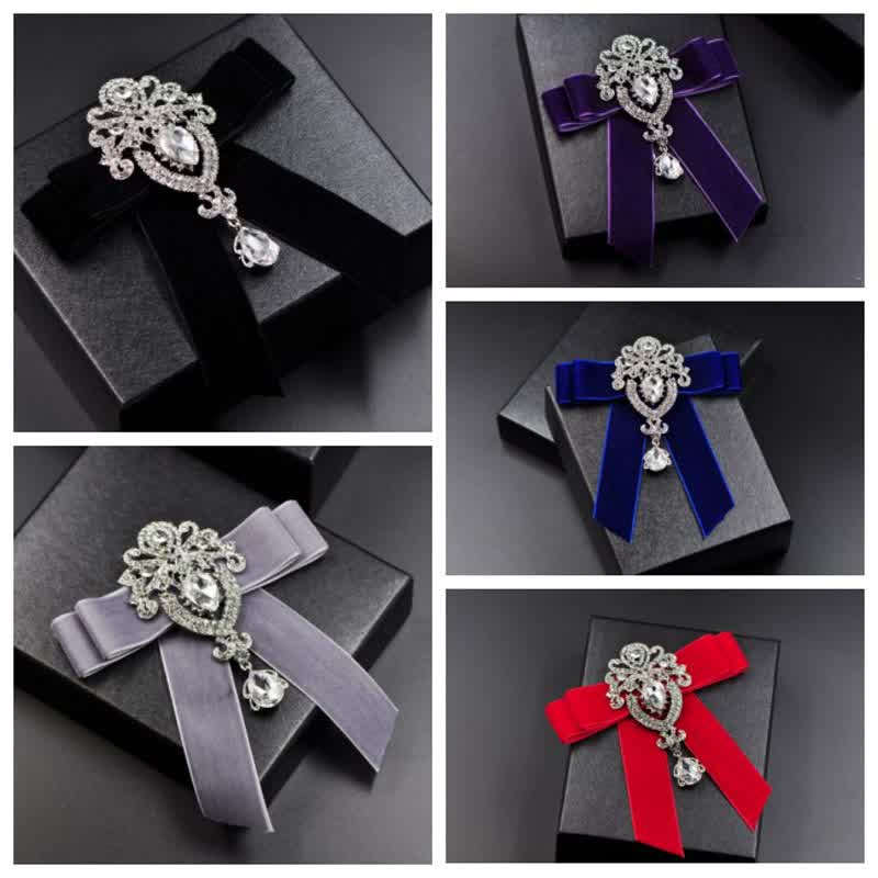 2 pezzi Royal Rhinestone Spilla Velluto Papillon Set