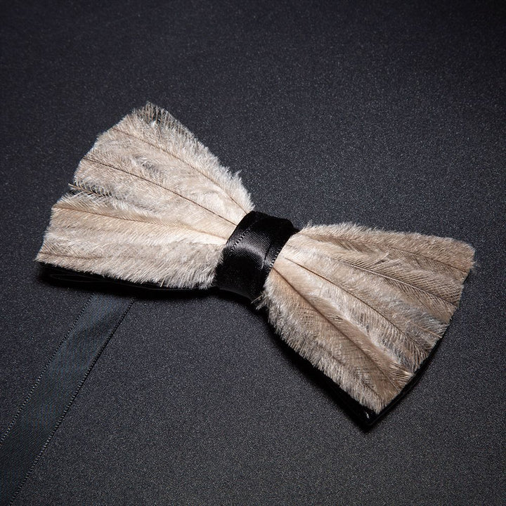 Papillon con piuma della pace marrone e grigio con spilla da bavero - image 1