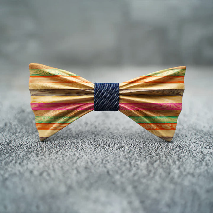 Set di 2 papillon in legno con effetto arricciato arcobaleno da uomo