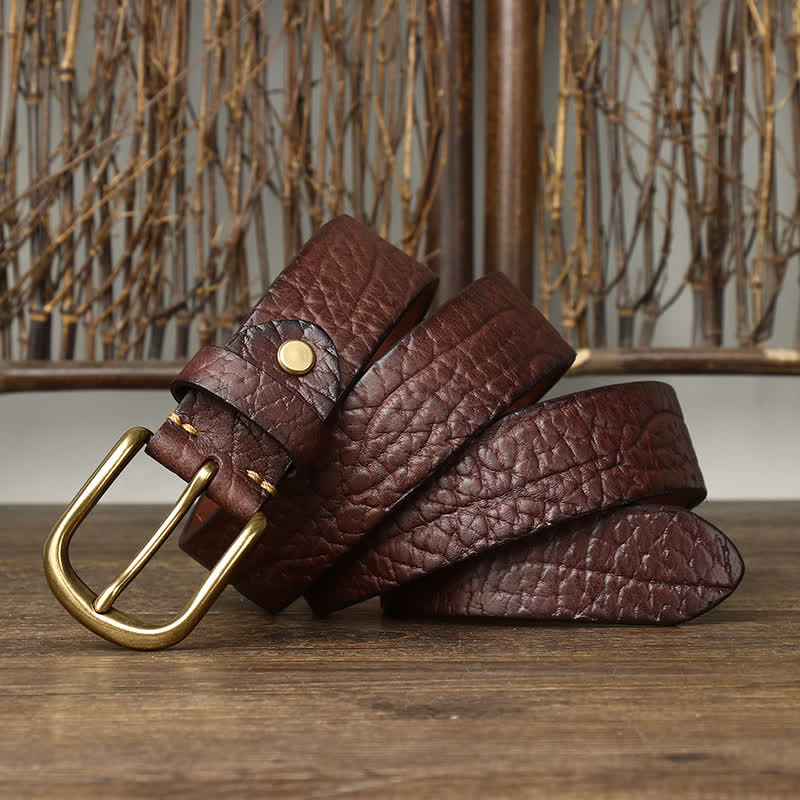 Cintura in pelle con motivo in pelle di bisonte goffrata da uomo