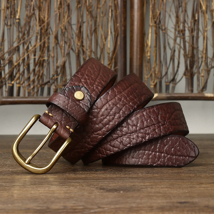 Cintura in pelle con motivo in pelle di bisonte goffrata da uomo