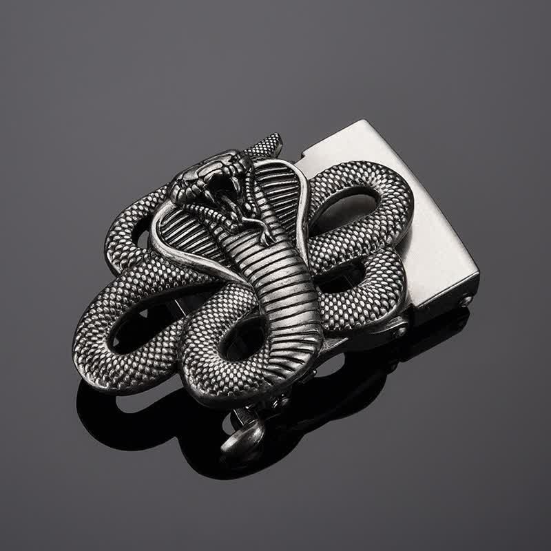 Cintura in pelle con fibbia automatica a forma di serpente misterioso fai da te da uomo - Argento antico - Senza cintura - image 0