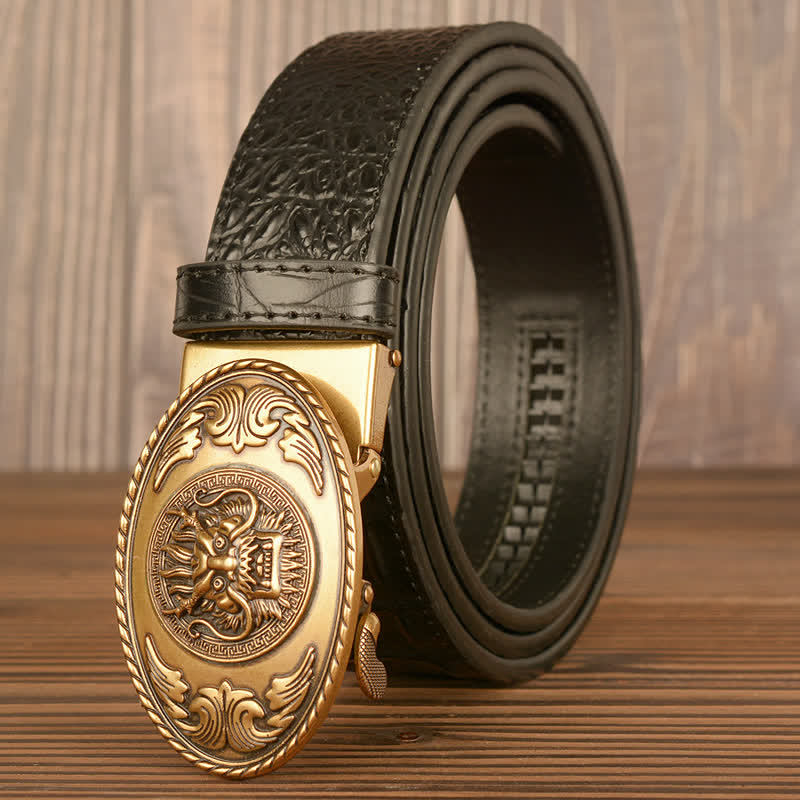Cintura da uomo in pelle con motivo a coccodrillo con testa di drago - Oro e nero - 46 - image 11