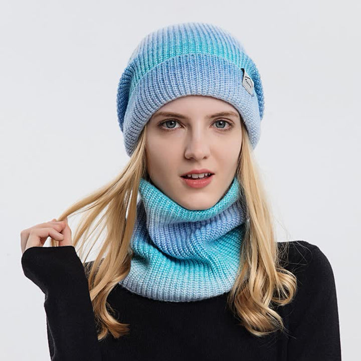 Set di 2 cappelli e sciarpe elastici con gradiente di colore