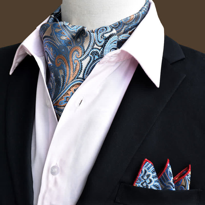 2 pezzi fazzoletto da taschino e cravatta con motivo Paisley floreale di lusso SteelBlue - Acciaio Blu - image 0