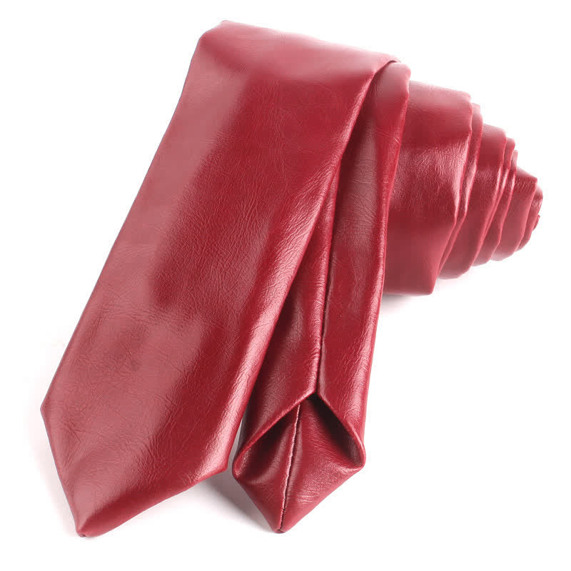 Cravatta stretta casual in pelle PU da uomo - Rosso - image 6
