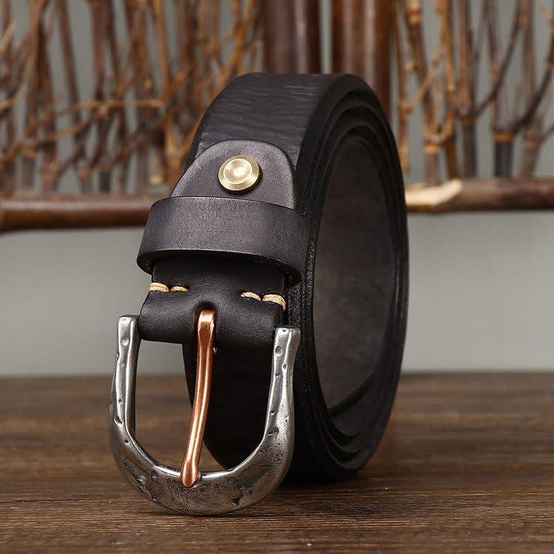 Cintura in pelle con fibbia intagliata vintage classica da uomo - Nero - 44 - image 0
