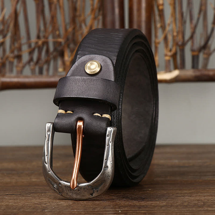 Cintura in pelle con fibbia intagliata vintage classica da uomo - Nero - 44 - image 0