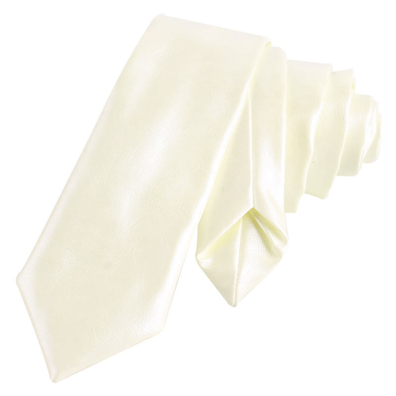 Cravatta stretta casual in pelle PU da uomo - Bianco - image 8