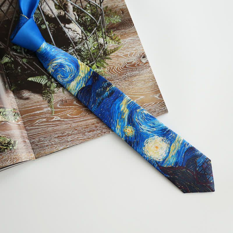 Cravatta da uomo con motivo notte stellata dipinto blu