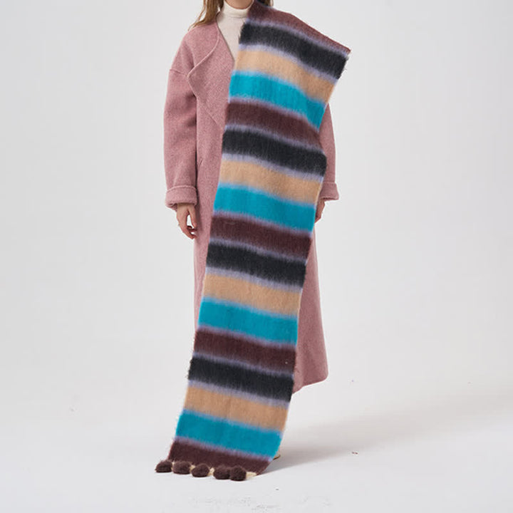 Sciarpa con nappe a righe color arcobaleno da donna