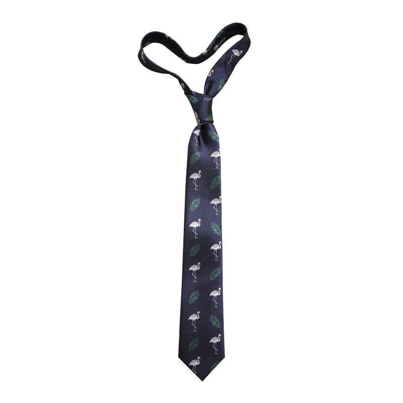 Cravatta da uomo con fenicottero in stile tropicale blu navy