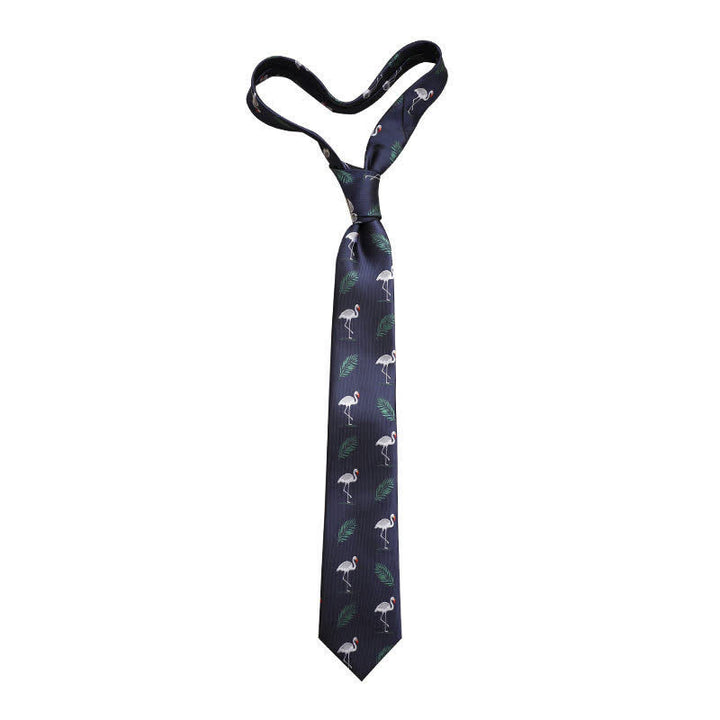 Cravatta da uomo con fenicottero in stile tropicale blu navy