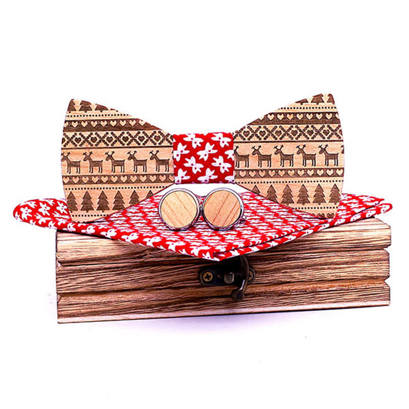 Set di 3 papillon in legno con motivo natalizio da uomo - Rosso - image 5
