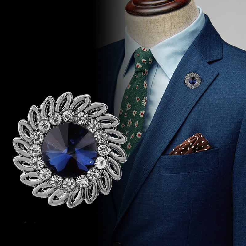 Spilla di cristallo con fiore reale da uomo - Blu - image 0