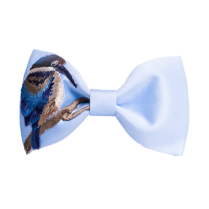 Papillon da uomo con fiore e uccello ricamato