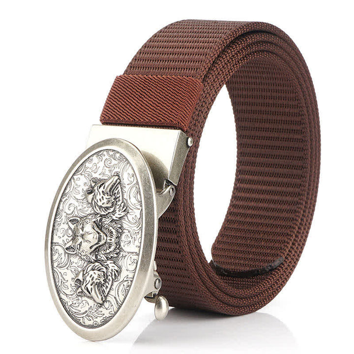 Cintura semplice in nylon Hungry Wolves da uomo - Marrone / Argento - 48" - image 14