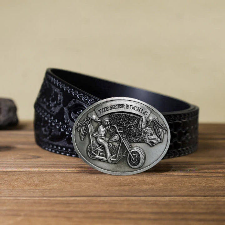 Cintura in pelle con fibbia porta birra creativa fai da te per motocicletta da uomo