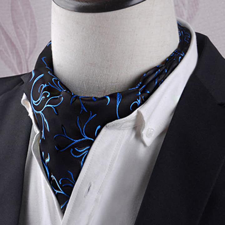 Cravatta con texture Vogue con foglie di fuoco nere e blu