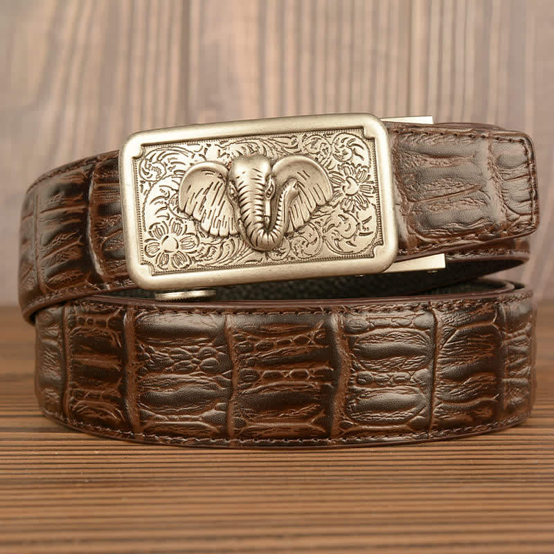 Cintura da uomo in pelle con motivo punk elefante coccodrillo - Argento e marrone - Pelle di alligatore - 44 - image 23