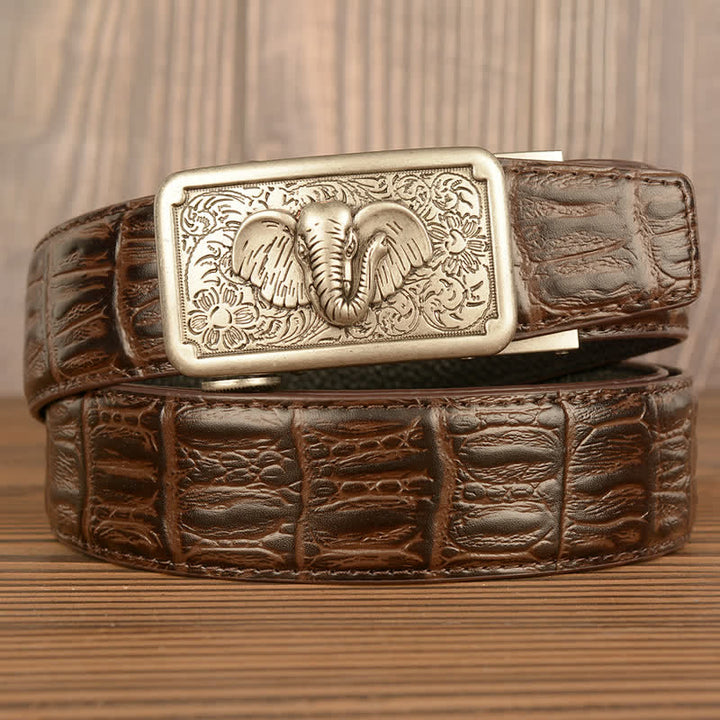 Cintura da uomo in pelle con motivo punk elefante coccodrillo - Argento e marrone - Pelle di alligatore - 44 - image 23