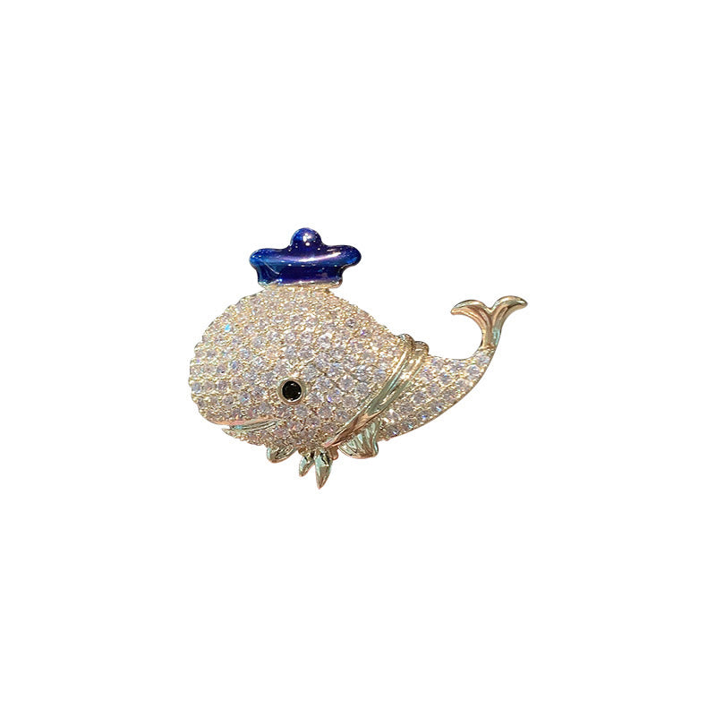 Spilla balena con strass marini da donna