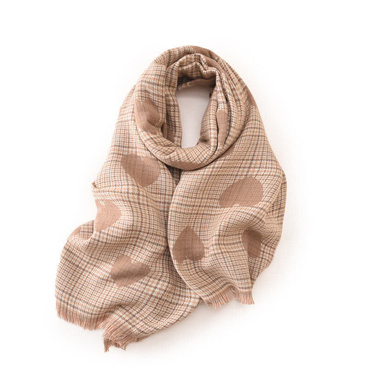 Sciarpa a quadri a cuore color block bifacciale da donna - Beige - image 2