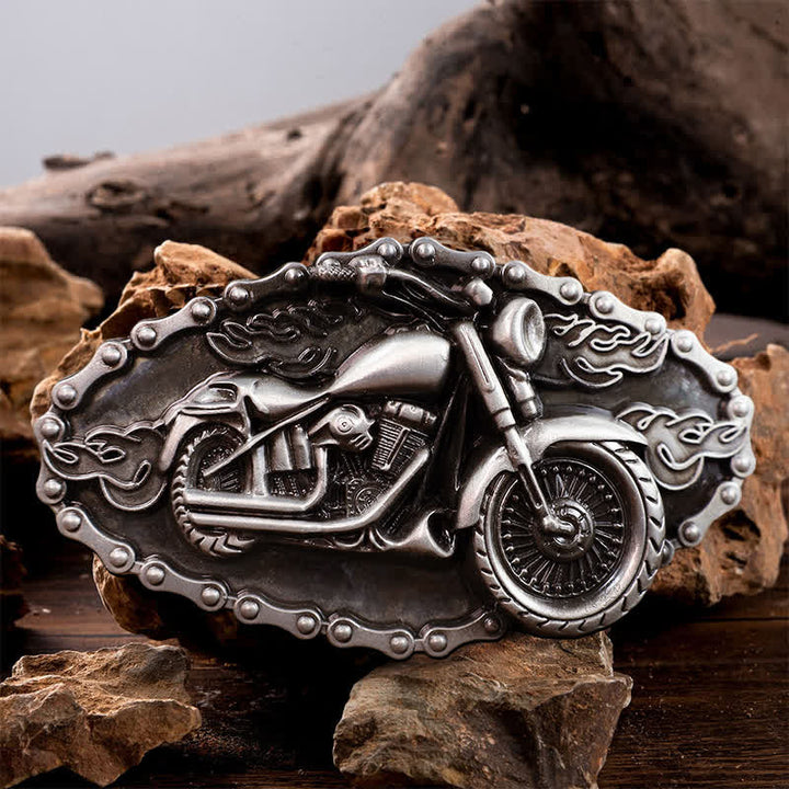 Cintura in pelle con fibbia da motocicletta a forma di locomotiva fai da te da uomo - Argento - Senza cintura - image 0