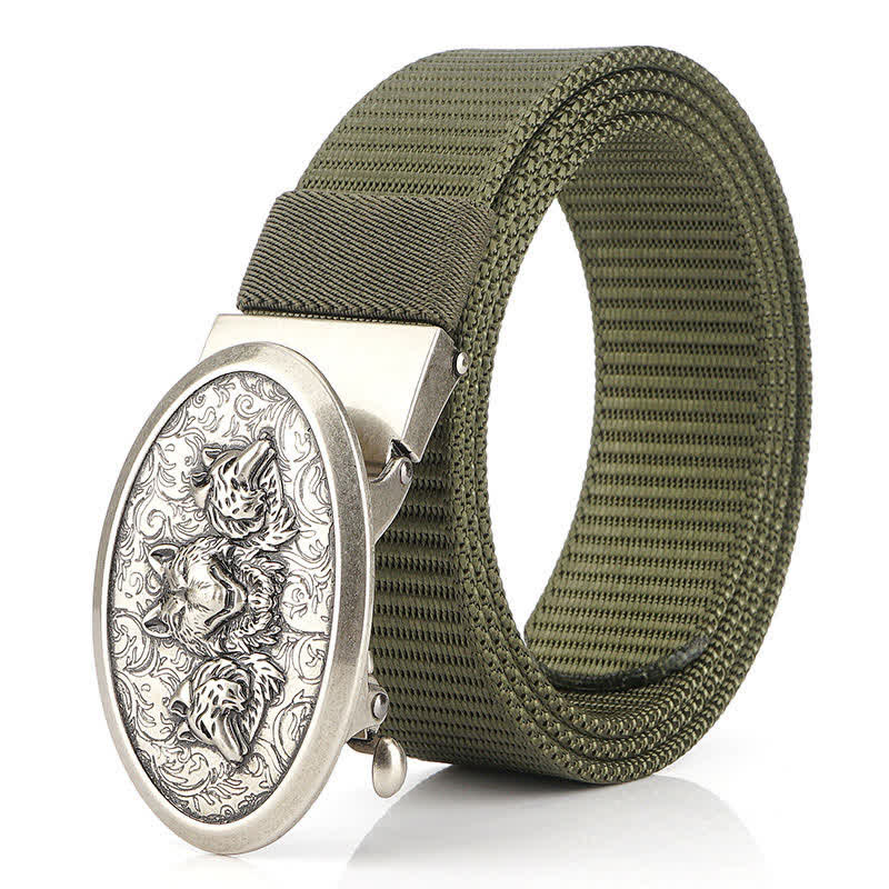 Cintura semplice in nylon Hungry Wolves da uomo - Verde militare / Argento - 48" - image 9